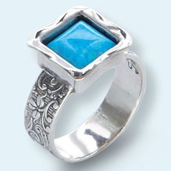Square Blue Opal and Sterling Silver Ring