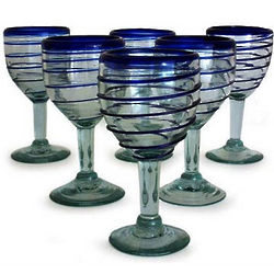 Tall Cobalt Spiral Wine Glass Set