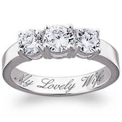 Sterling Silver Cubic Zirconia Trio Engraved Ring