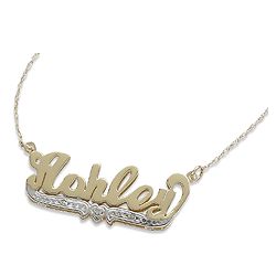 Small 3-D Script Name Necklace with Diamond Accent