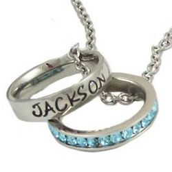 Mom's Personalized Hand Stamped Name and Birthstone Ring Necklace
