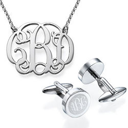 His and Hers Monogrammed Cufflinks and Pendant
