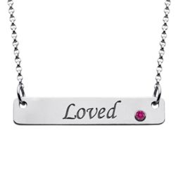 Sterling Silver Loved Bar and Birthstone Pendant