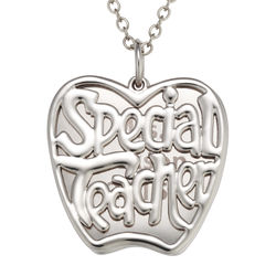 Personalized Special Teacher Rhodium-Plated Apple Pendant