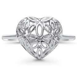 Sterling Silver Heart Flower Filigree Ring