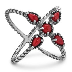 Silver Red Coral X Ring
