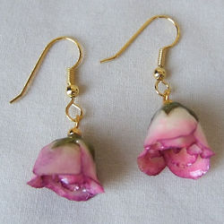 White to Amethyst Pink Miniature Rose Bud Earrings