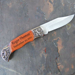 Engraved Hunting Knife with Rosewood Handle