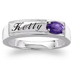 Polished Sterling Silver Name and Birthstone Ring