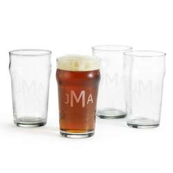 British Pint Glasses with Etched Monogram