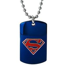Men's Superman Dog Tag Necklace in Blue and Red Stainless Steel