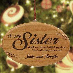 Engraved Wooden Sister Ornament