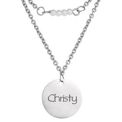 Pearls and Personalized Stainless Steel Disc Layered Necklace