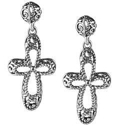 Silver Cross Drop Earrings