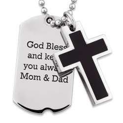 Engraved Dog Tag Cross Necklace