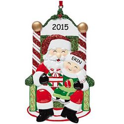 Visiting Santa Personalized Family Ornament with 1 Child