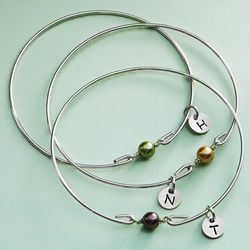 Personalized Initial and Birthstone Stackable Bangle Bracelet