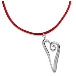 Silver Heart on Red Cord Necklace