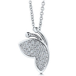 Sterling Silver Butterfly Pendant Necklace in Cubic Zirconia