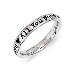 Black Enamel All You Need is Love Word Stack Ring