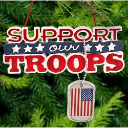 Support Our Troops US Flag Dog Tag Christmas Tree Ornament