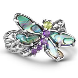 Silver Multi-Gemstone Dragonfly Bold Ring