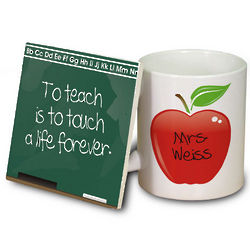 Chalkboard Teacher Personalized Mug and Coaster Set
