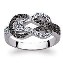 Sterling Silver Black and White Cubic Zirconia Infinity Knot Ring