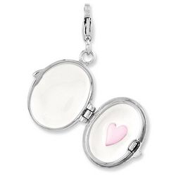 Sterling Silver Charm with Enameled Love Heart Compact