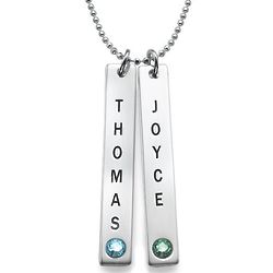 Personalized Vertical Bar Necklace with Two Names & Two Birthston