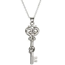 Sterling Silver Double Heart Key Necklace
