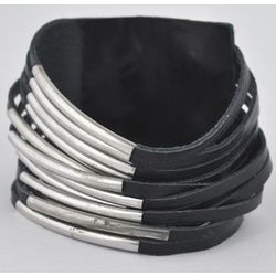 Boho Rocker Leather Tube Bead Cuff Bracelet