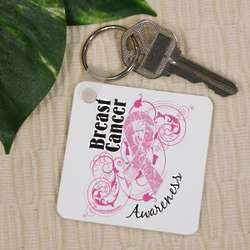 Breast Cancer Awareness Pink Scroll Key Chain