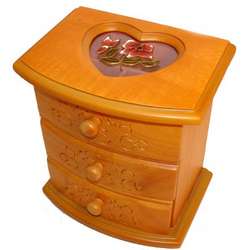 Carved Wood Stained Glass Jewelry Box