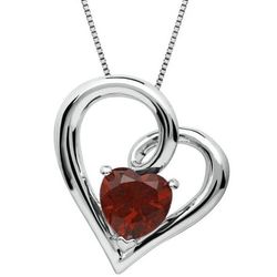 Garnet Heart Pendant in Sterling Silver