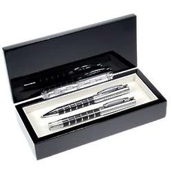 Personalized Silver Rings Carbon Fiber Double Pen Set