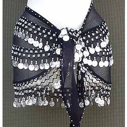 Shakira Style Black Belly Dance Wrap 3 Lines of Beads and Coins