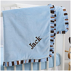 Blue Velour Personalized Baby Blanket