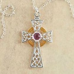 Celtic High Cross Silver and Amethyst Necklace