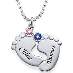 Personalized Engraved Baby Feet with Two Birthstones