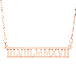 Personalized Roman Numeral Rose Gold Nameplate Necklace