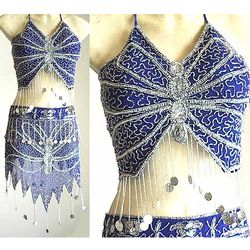 Silver Embroidery Blue Dress Belly Dancing Costume