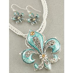 Inspirational Fleur De Lis Blue Enamel Necklace