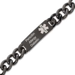 Black Stainless Steel Medical Alert Engraved Bracelet