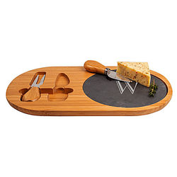 Personalized Bamboo and Slate Cheese Board Set with Utensils