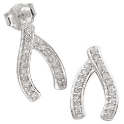 Sterling Silver Wishbone Cubic Zirconia Studded Earrings