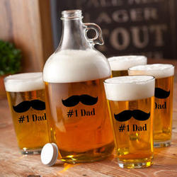 Personalized Printed Banjo Mustache Growler and Beer Glasses