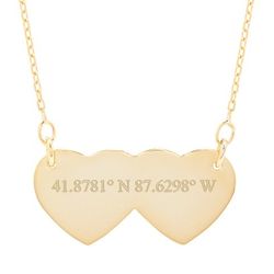 Personalized Coordinate Double Heart Gold Necklace
