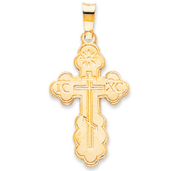 14k Yellow Gold Divine Childrens Carved Orthodox Cross