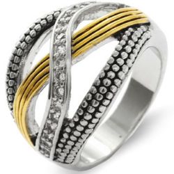 Designer Inspired 2-Tone Cubic Zirconia Bali Style Infinity Ring